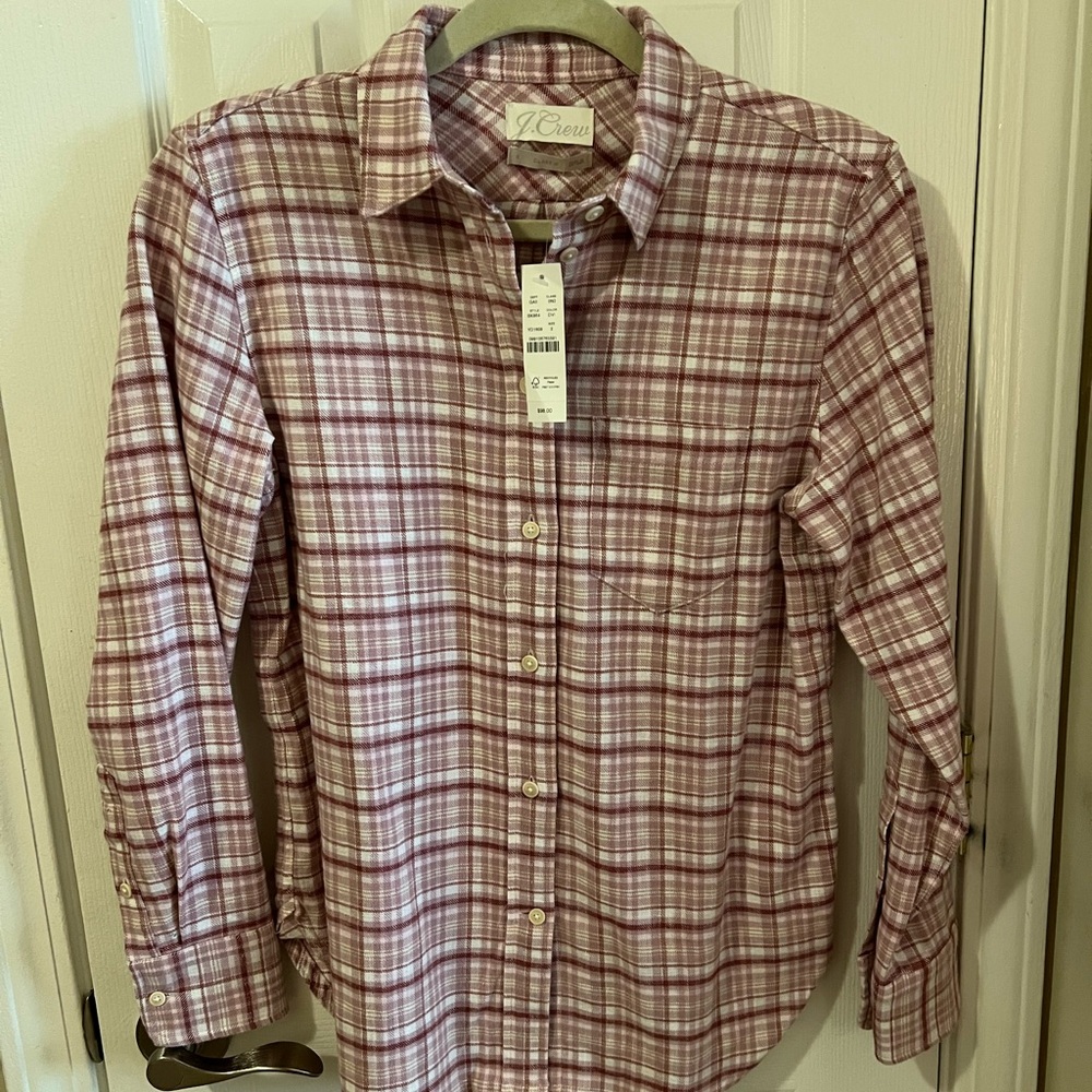 J. Crew womens Casual Plaid Shirt in pink and White